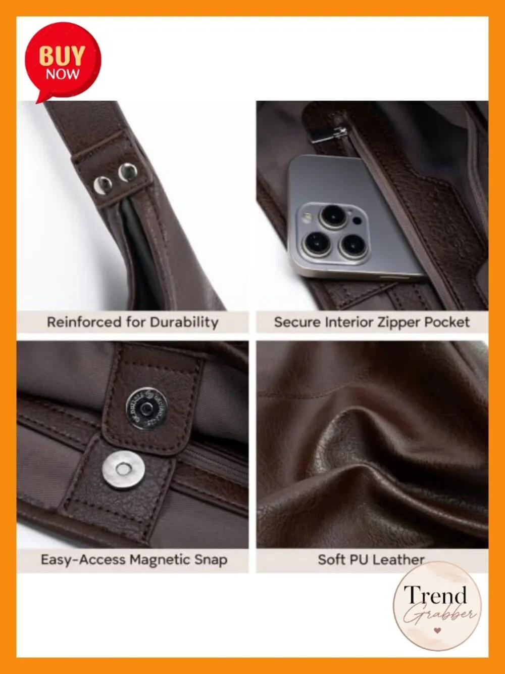 Vegan Leather Slouchy Hobo Shoulder Bag with Matching Pouch Laptop Tote